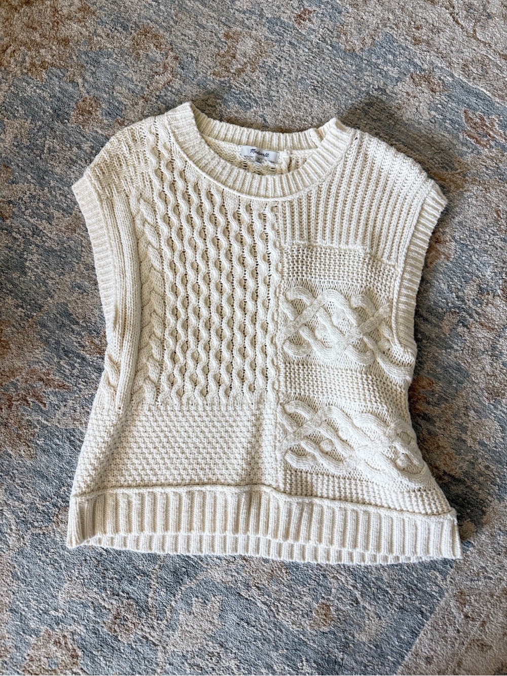 Madewell Cream Cable Knit Sleeveless Sweater Vest